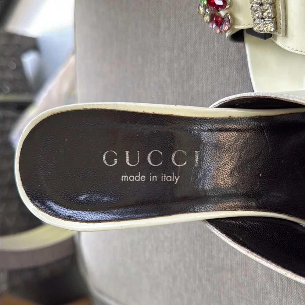 Gucci Women's Cream Embellished Slide Sandals - Picture 4 of 8